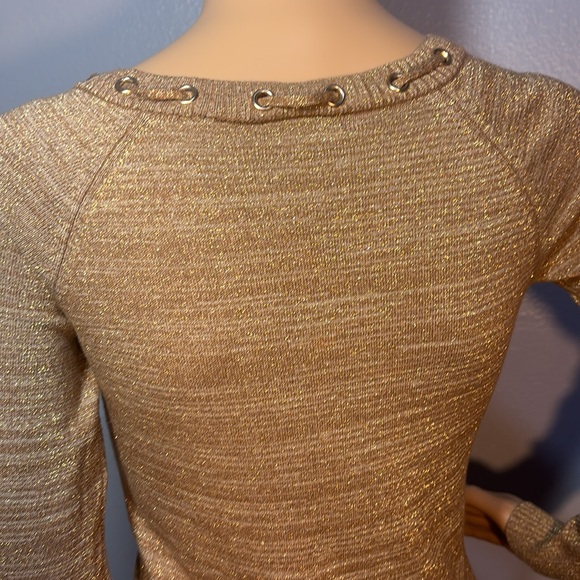 Cache Gold Metallic Shimmer Vneck Long Sleeve Sweater - Picture 5 of 6